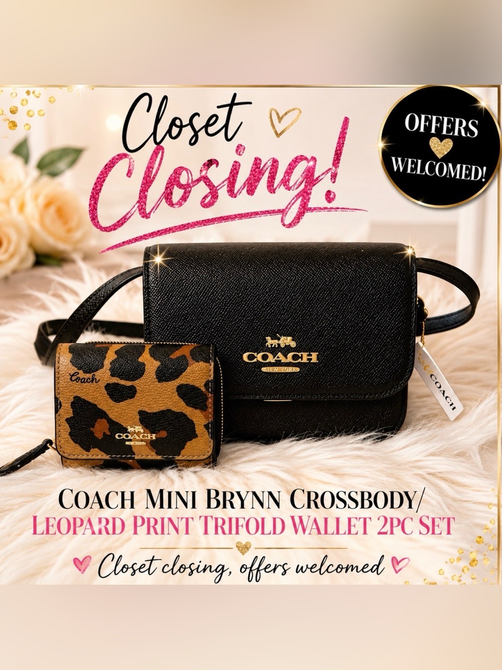 Coach Mini BRYNN Crossbody/LEOPARD Print Trifold Wallet 2pc Set